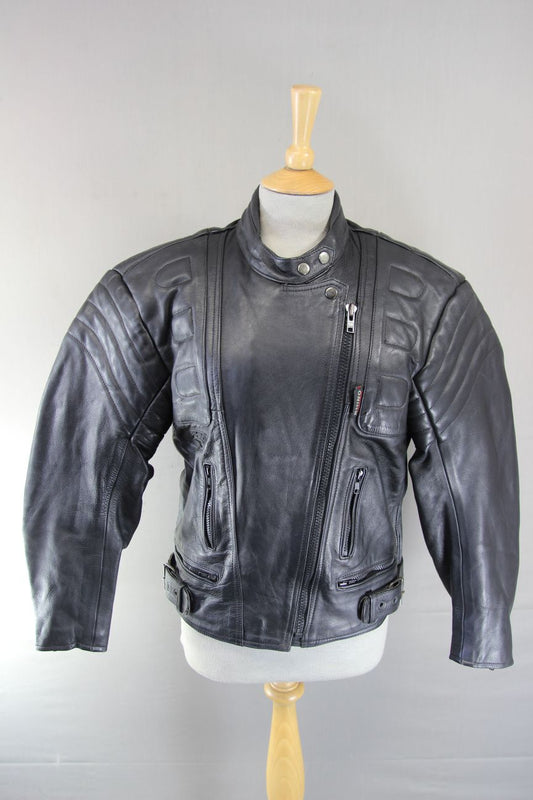 RHINO BRITISH DESIGNED LADIES CLASSIC BLACK COWHIDE LEATHER BIKER JACKET SIZE 14