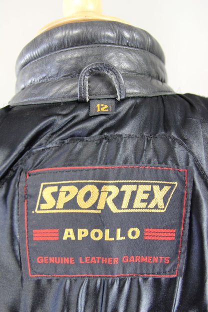 CLASSIC SPORTEX APOLLO BLACK LEATHER BIKER JACKET WITH BACK PROTECTOR: SIZE 12