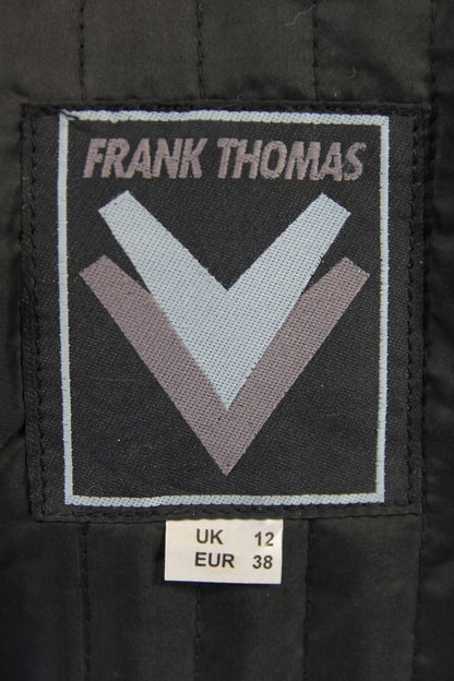 FRANK THOMAS BLACK LEATHER BIKER JACKET WITH PROTECTORS & THERMAL LINING SIZE 12