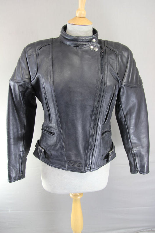 CLASSIC SPORTEX A5 BLACK LEATHER BIKER JACKET: SIZE 16 36 INCH CHEST