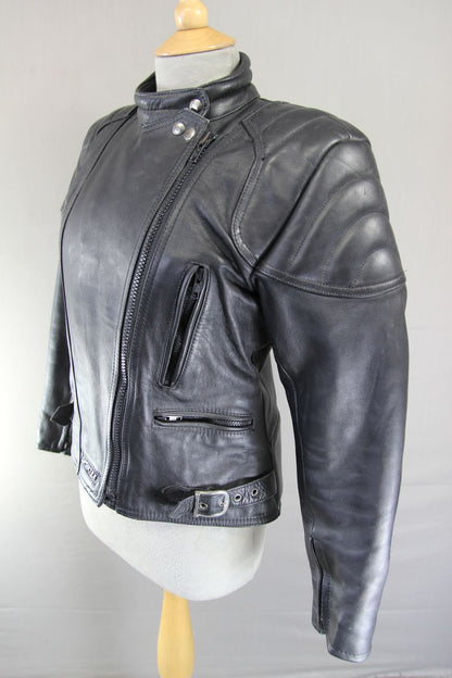 CLASSIC SPORTEX A5 BLACK LEATHER BIKER JACKET: SIZE 16 36 INCH CHEST