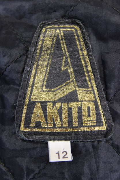CLASSIC AKITO BLACK LEATHER BIKER JACKET: SIZE 12/34 -36 INCH CHEST