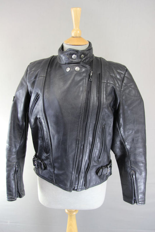 ASHMAN CLASSIC BLACK COWHIDE LEATHER BIKER JACKET 36-38 INCH CHEST/SIZE 14