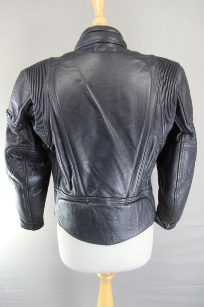 FRANK THOMAS BLACK COWHIDE LEATHER BIKER JACKET WITH THERMAL LINING SIZE 12