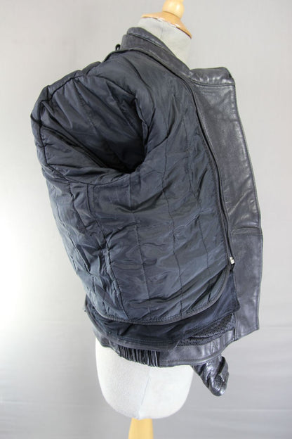 FRANK THOMAS BLACK COWHIDE LEATHER BIKER JACKET WITH THERMAL LINING SIZE 12