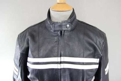 PRO FIRST LADIES BLACK & WHITE LEATHER BIKER JACKET WITH CE ARMOUR 38-40 INCH/XL