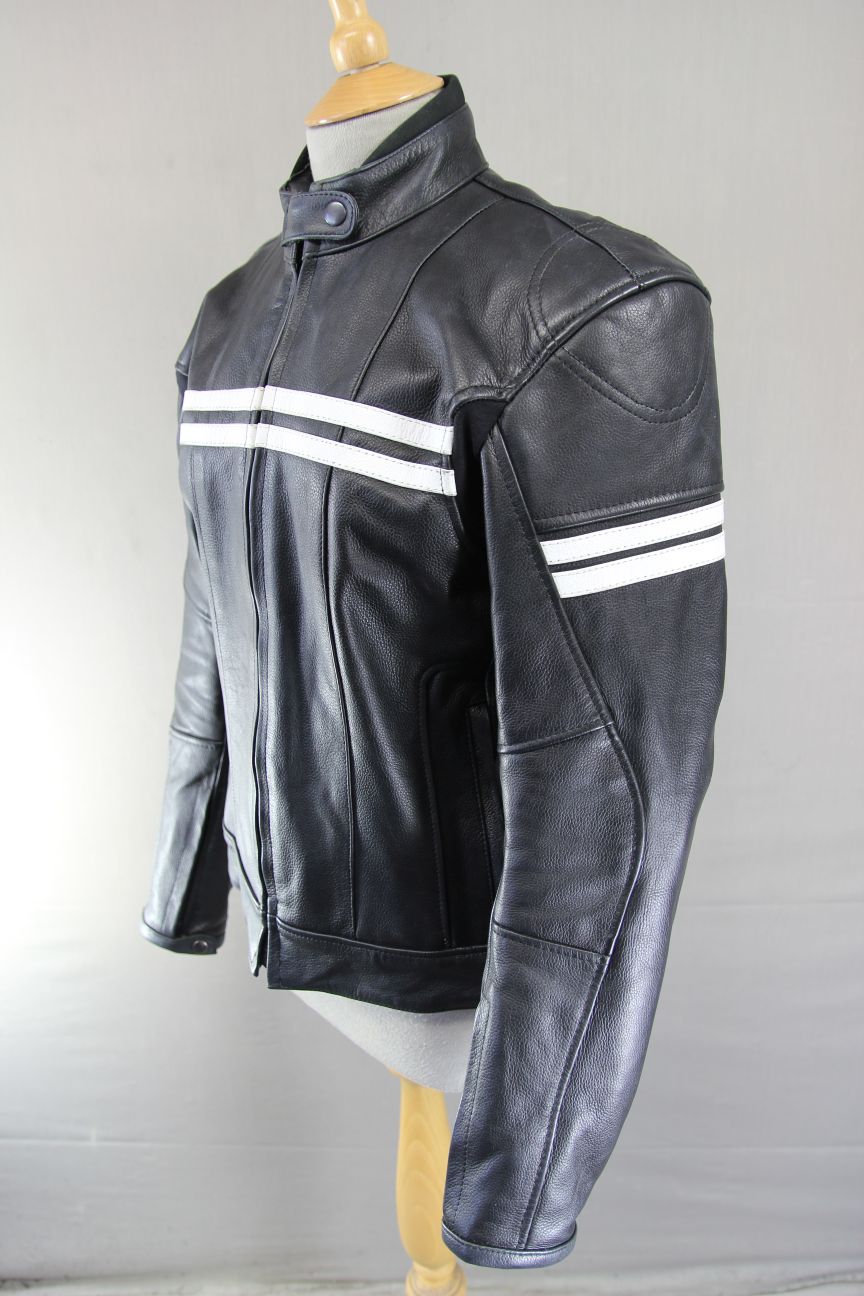 PRO FIRST LADIES BLACK & WHITE LEATHER BIKER JACKET WITH CE ARMOUR 38-40 INCH/XL