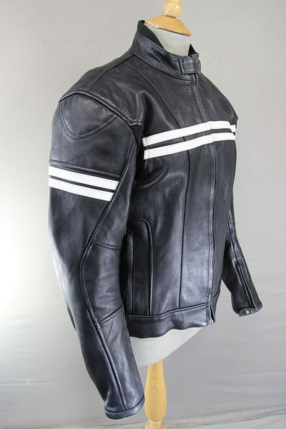 PRO FIRST LADIES BLACK & WHITE LEATHER BIKER JACKET WITH CE ARMOUR 38-40 INCH/XL