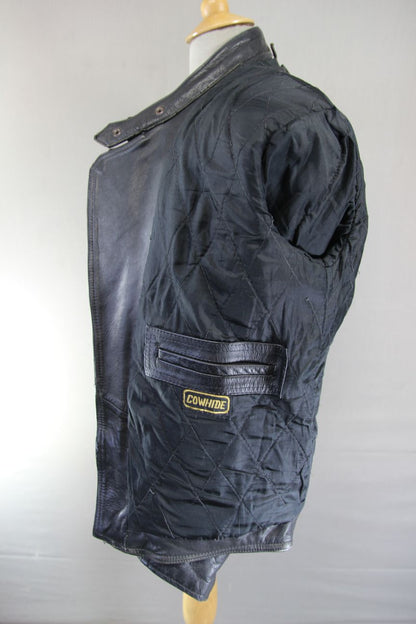 VINTAGE 1970's/1980's NICE BLACK & GREY COWHIDE LEATHER BIKER JACKET 40-42 INCH