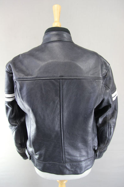PRO FIRST LADIES BLACK & WHITE LEATHER BIKER JACKET WITH CE ARMOUR 38-40 INCH/XL