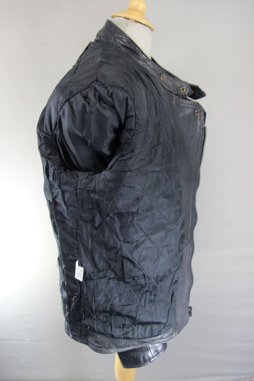 VINTAGE 1970's/1980's NICE BLACK & GREY COWHIDE LEATHER BIKER JACKET 40-42 INCH
