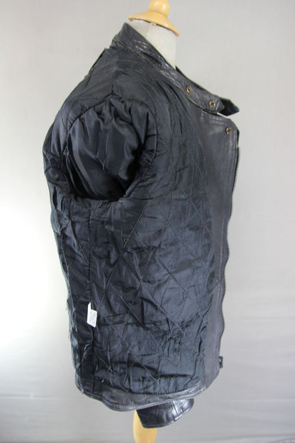 VINTAGE 1970's/1980's NICE BLACK & GREY COWHIDE LEATHER BIKER JACKET 40-42 INCH