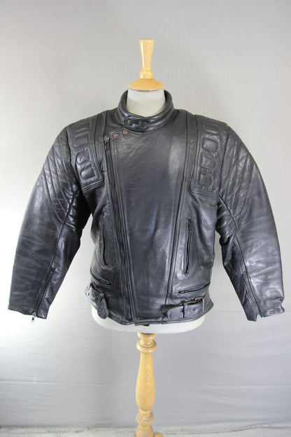 CLASSIC YORKSHIRE LEATHER & JEAN CO BLACK COTTON LINED BIKER JACKET 42 INCH