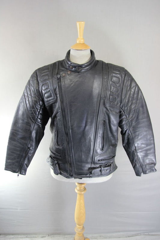 CLASSIC YORKSHIRE LEATHER & JEAN CO BLACK COTTON LINED BIKER JACKET 42 INCH
