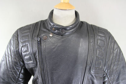 CLASSIC YORKSHIRE LEATHER & JEAN CO BLACK COTTON LINED BIKER JACKET 42 INCH