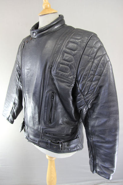 CLASSIC YORKSHIRE LEATHER & JEAN CO BLACK COTTON LINED BIKER JACKET 42 INCH