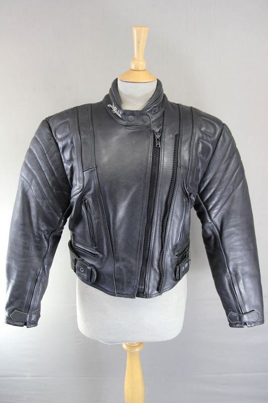 BUFFALO BLACK LEATHER BIKER JACKET 34-36 INCH CHEST/SIZE 12
