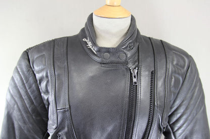 BUFFALO BLACK LEATHER BIKER JACKET 34-36 INCH CHEST/SIZE 12