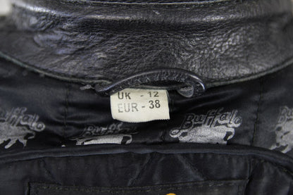 BUFFALO BLACK LEATHER BIKER JACKET 34-36 INCH CHEST/SIZE 12