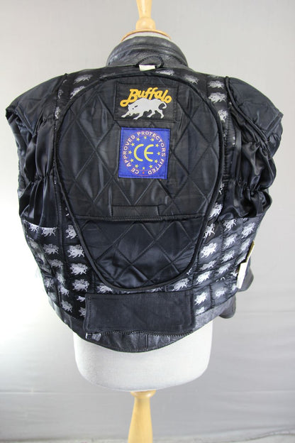 BUFFALO BLACK LEATHER BIKER JACKET 34-36 INCH CHEST/SIZE 12
