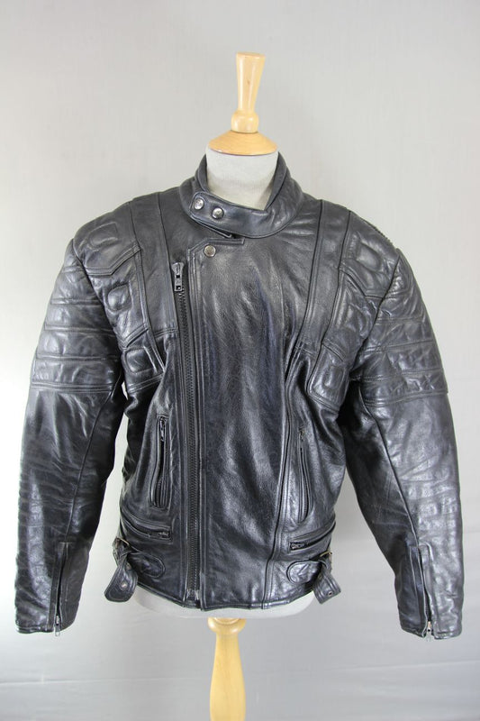 CLASSIC EURO STYLE BLACK LEATHER BIKER JACKET 40 INCH