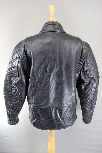 CLASSIC EURO STYLE BLACK LEATHER BIKER JACKET 40 INCH