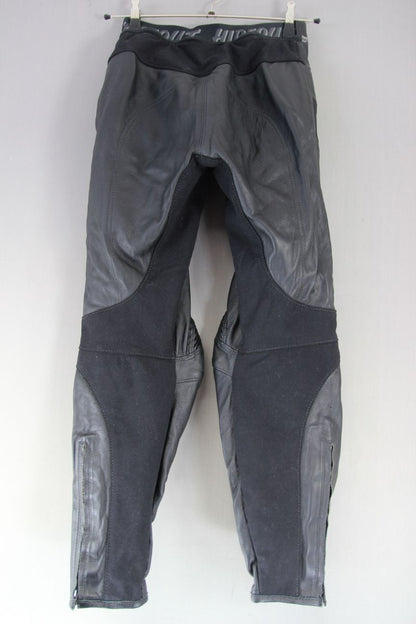 HIDEOUT BLACK LEATHER BIKER TROUSERS WITH HIP & KNEE CE ARMOUR: WAIST 28/LEG 29"