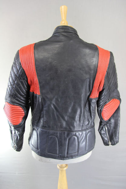 CLASSIC VINTAGE BLACK & RED COWHIDE LEATHER RED LINED BIKER JACKET 40 INCH