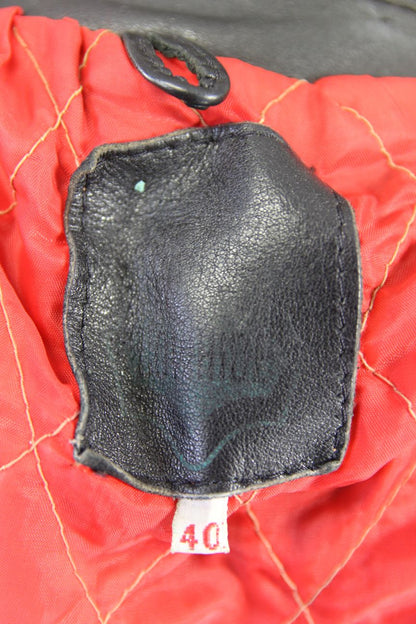 CLASSIC VINTAGE BLACK & RED COWHIDE LEATHER RED LINED BIKER JACKET 40 INCH