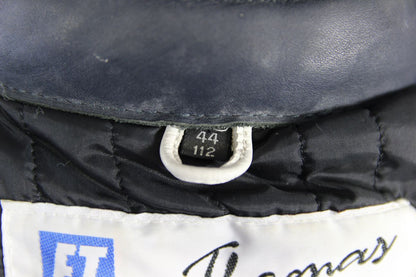 FRANK THOMAS WHITE, DARK BLUE & LIGHT BLUE LEATHER ARMASPORT BIKER JACKET 44 IN
