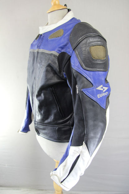 EURO STYLE LEATHER BIKER JACKET WITH BACK, SHOULDER & ELBOW CE ARMOUR 40 INCH