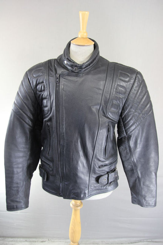 CLASSIC BLACK LEATHER BIKER JACKET 40-42 INCH CHEST