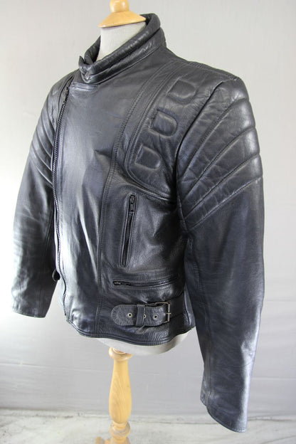 CLASSIC BLACK LEATHER BIKER JACKET 40-42 INCH CHEST