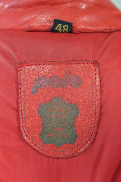VINTAGE POLO RED & WHITE LEATHER BIKER JACKET 34-36 INCH CHEST
