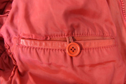 VINTAGE POLO RED & WHITE LEATHER BIKER JACKET 34-36 INCH CHEST