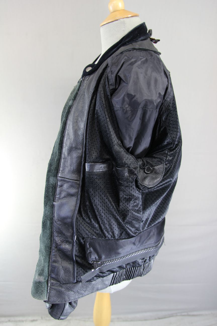 NITRO BLACK, YELLOW & WHITE LEATHER BIKER JACKET 36-38 INCH/SMALL