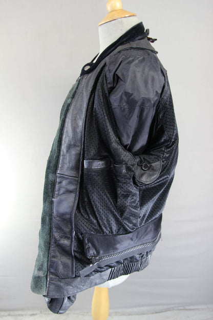 NITRO BLACK, YELLOW & WHITE LEATHER BIKER JACKET 36-38 INCH/SMALL