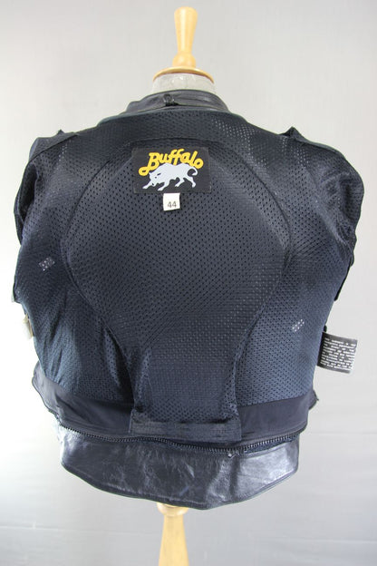 BUFFALO BLACK, BLUE, SILVER & WHITE LEATHER BIKER JACKET WITH CE ARMOUR 44 INCH