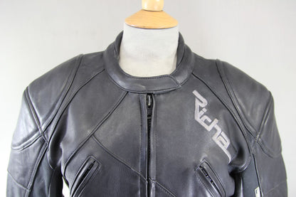 RICHA CLASSIC BLACK LEATHER BIKER JACKET WITH THERMAL LINING: SIZE 12