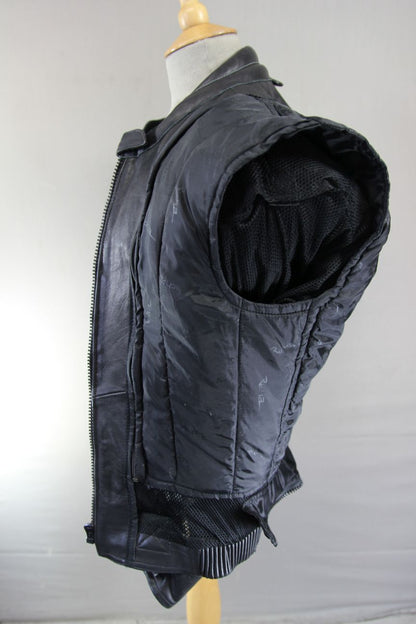 RICHA CLASSIC BLACK LEATHER BIKER JACKET WITH THERMAL LINING: SIZE 12