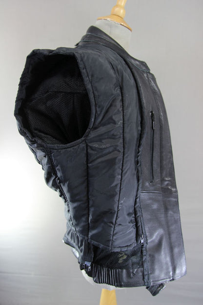 RICHA CLASSIC BLACK LEATHER BIKER JACKET WITH THERMAL LINING: SIZE 12