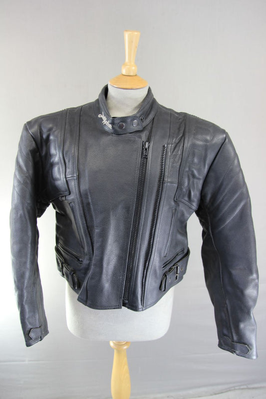 BUFFALO BLACK LEATHER BIKER JACKET 38-40 INCH CHEST/SIZE 16