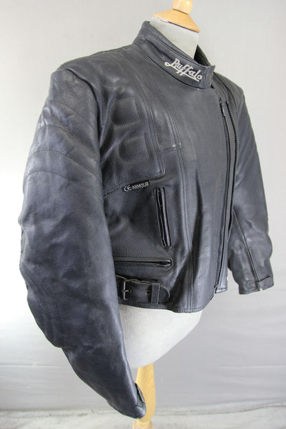 BUFFALO BLACK LEATHER BIKER JACKET 38-40 INCH CHEST/SIZE 16