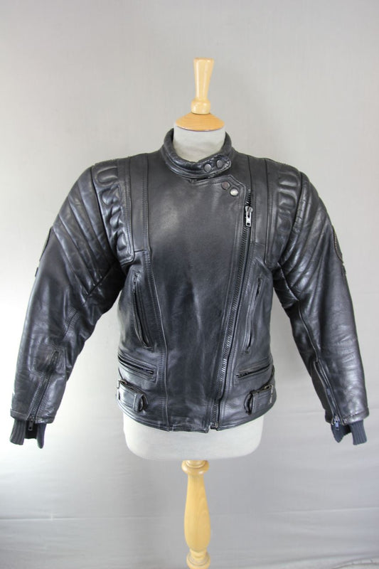 APACHE LEATHERS APOLLO CLASSIC COTTON LINED BLACK BIKER JACKET: SIZE 14