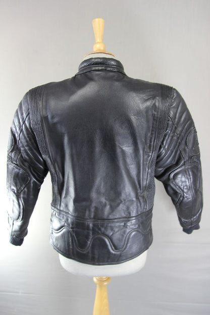 APACHE LEATHERS APOLLO CLASSIC COTTON LINED BLACK BIKER JACKET: SIZE 14