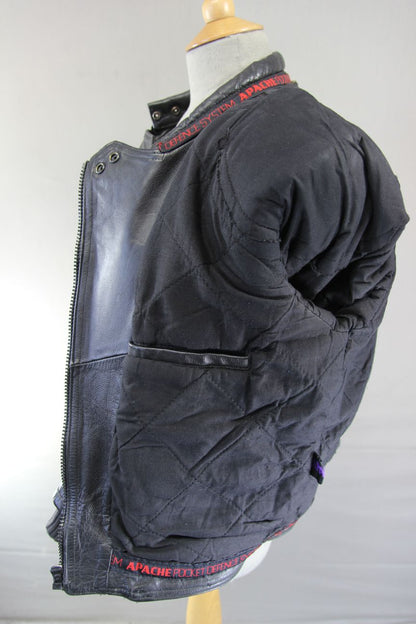 APACHE LEATHERS APOLLO CLASSIC COTTON LINED BLACK BIKER JACKET: SIZE 14