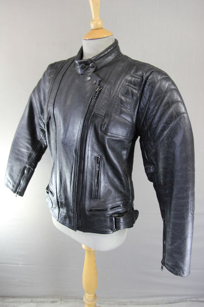 CLASSIC BLACK LEATHER BIKER JACKET: SIZE 12 34-36 INCH CHEST
