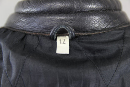 CLASSIC BLACK LEATHER BIKER JACKET: SIZE 12 34-36 INCH CHEST