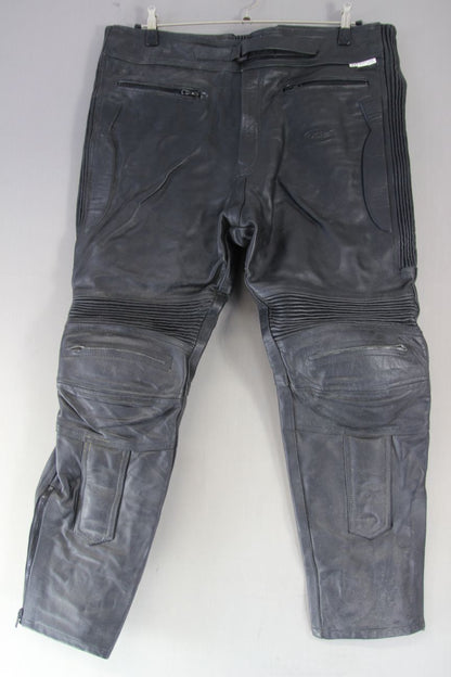 CITY OF LEATHER BLACK BIKER TROUSERS+KNEE ARMOUR WAIST 40/INSIDE LEG 29" (SHORT)