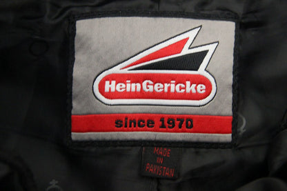 HEIN GERICKE BLACK LEATHER BIKER TROUSERS + CE ARMOUR: SIZE 8 WAIST 28"/LEG 33"